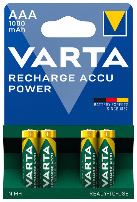 Recharge Accu Power AAA 1000 mAh 4er-Pack (vorgeladener NiMH-Akku, Micro, wiederaufladbarer Akku, gebrauchsfertig) 