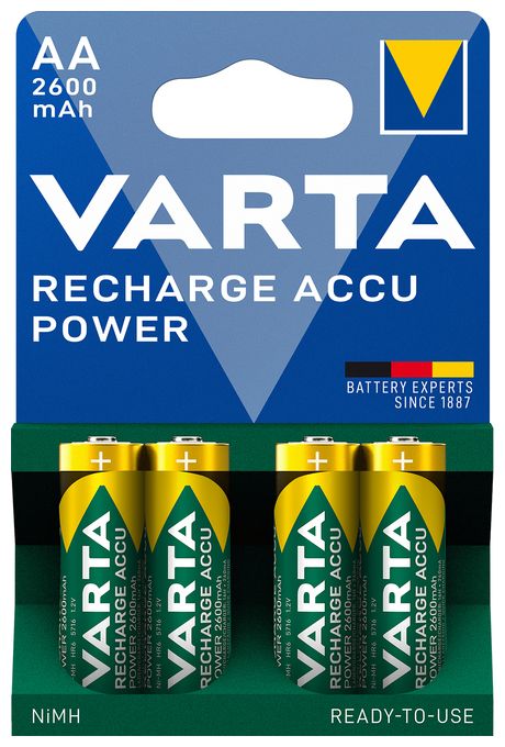 Recharge Accu Power AA 2600 mAh 4er-Pack (vorgeladener NiMH-Akku, Micro, wiederaufladbarer Akku, gebrauchsfertig) 