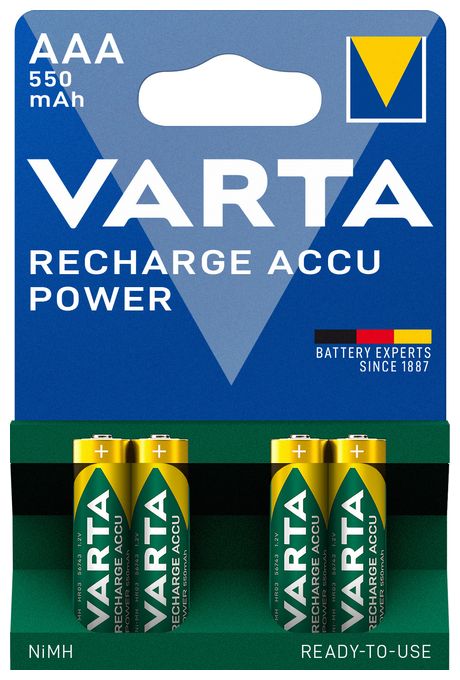 RECHARGE ACCU Power. Vorgeladener AAA Micro NiMH Akku (4er Pack, 550mAh) - Wiederaufladbar ohne Memory-Effekt - Ready to Use Technologie 