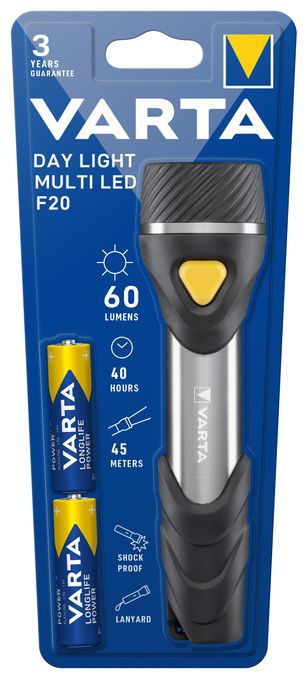 Taschenlampe mit 9 LEDs inkl. 2x AA Batterien, Day Light Multi LED F20 Leuchte, Taschenleuchte mit Anhänger, Lampe ideal für Haushalt, Angeln, Garage, Notfall, Stromausfall, Outdoor 