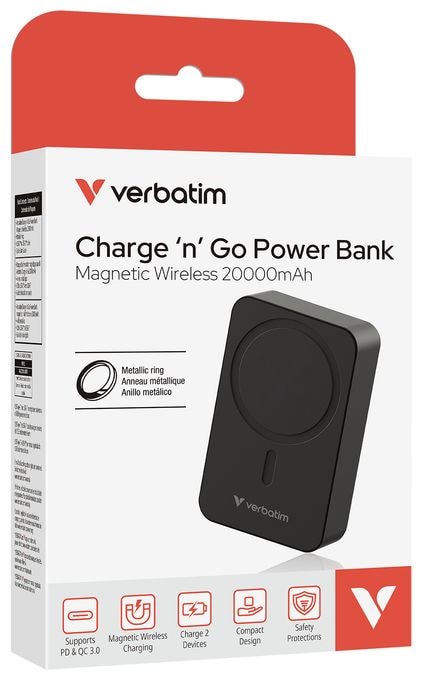 20000 mAh Powerbank USB Typ-C Kabelloses Laden  Charge 'n' Go Essentials (Schwarz) 