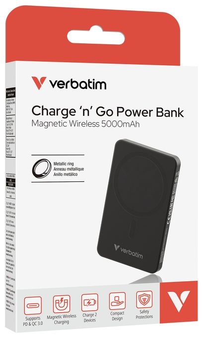5000 mAh Powerbank USB Typ-C Kabelloses Laden  Charge 'n' Go Essentials (Schwarz) 