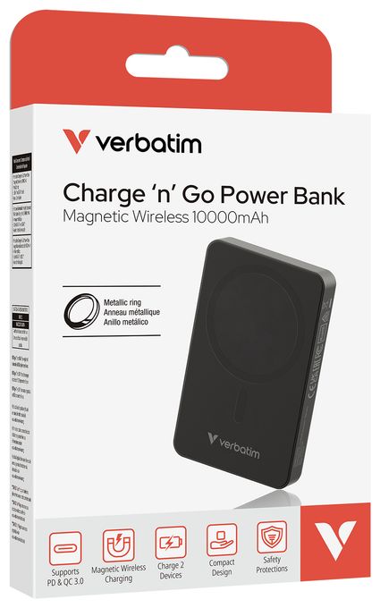 10000 mAh Powerbank USB Typ-C Kabelloses Laden  Charge 'n' Go Essentials (Schwarz) 