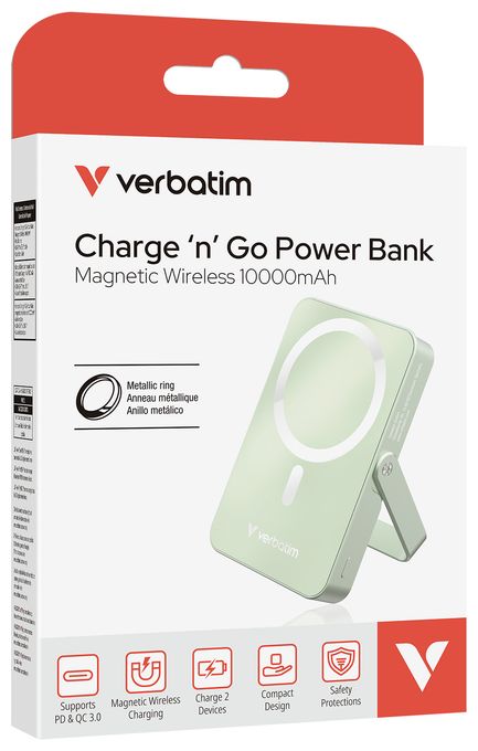 10000 mAh Powerbank USB Typ-C Kabelloses Laden  Charge 'n' Go Magnetic Wireless (Grün) 