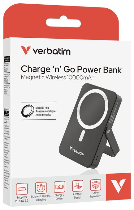 10000 mAh Powerbank USB Typ-C Kabelloses Laden  Charge 'n' Go Magnetic Wireless (Schwarz) 