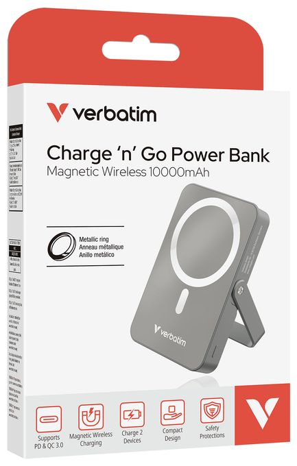 10000 mAh Powerbank USB Typ-C Kabelloses Laden  Charge 'n' Go Magnetic Wireless (Grau) 