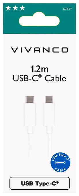 0,48 Gbit/s Stecker Rundkabel USB C auf USB C bis 60 W 1,2 m  63537 (Weiß) 