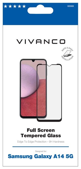 Klare Bildschirmschutzfolie gehärtetes Glas 9H für  Samsung Galaxy A14 5G Stoßfest, Schmutzabweisend, Kratzresistent, Splitterfrei 63569 