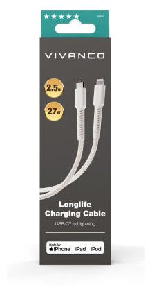 Stecker Rundkabel Lightning auf USB C bis 30 W 2,5 m  63643 (Weiß) 