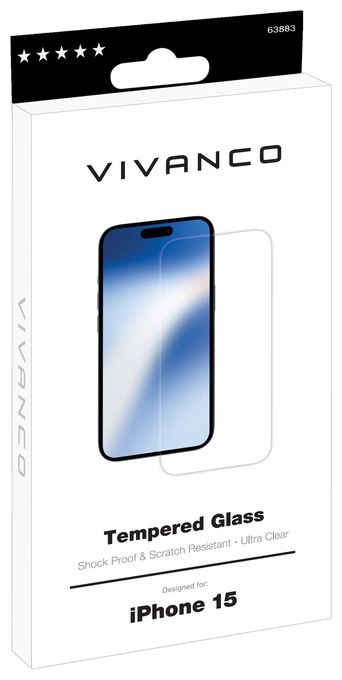 Klare Bildschirmschutzfolie gehärtetes Glas 9H für  Apple iPhone 15 Schmutzabweisend, Schlagfest, Kratzresistent, Splitterfrei 63883 
