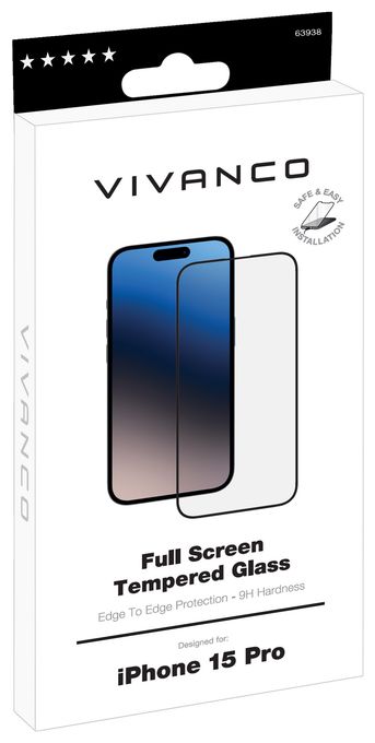 Klare Bildschirmschutzfolie gehärtetes Glas 9H für  Apple iPhone 15 Pro Schmutzabweisend, Schlagfest, Kratzresistent, Splitterfrei 63938 
