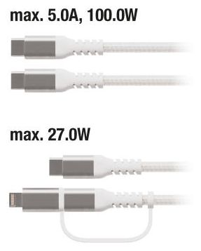 Stecker Rundkabel USB C auf USB C/Lightning bis 100 W 1,2 m  64216 (Weiß) 