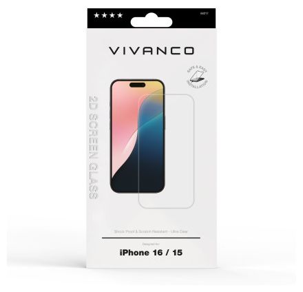 Klare Bildschirmschutzfolie 9H für  Apple iPhone 16, iPhone 15 Stoßfest, Schmutzabweisend, Kratzresistent 64217 