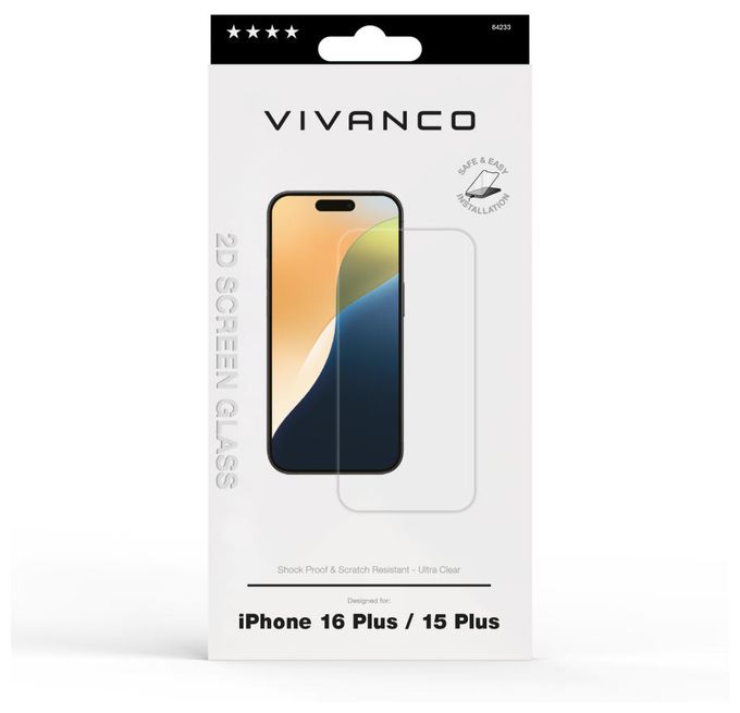 Klare Bildschirmschutzfolie gehärtetes Glas 9H für  Apple iPhone 16 Plus Stoßfest, Schmutzabweisend, Kratzresistent, Schockresistent 64233 