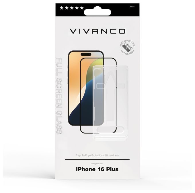 Klare Bildschirmschutzfolie gehärtetes Glas 9H für  Apple iPhone 16 Plus Stoßfest, Schmutzabweisend, Schlagfest, Kratzresistent 64234 Full Screen 