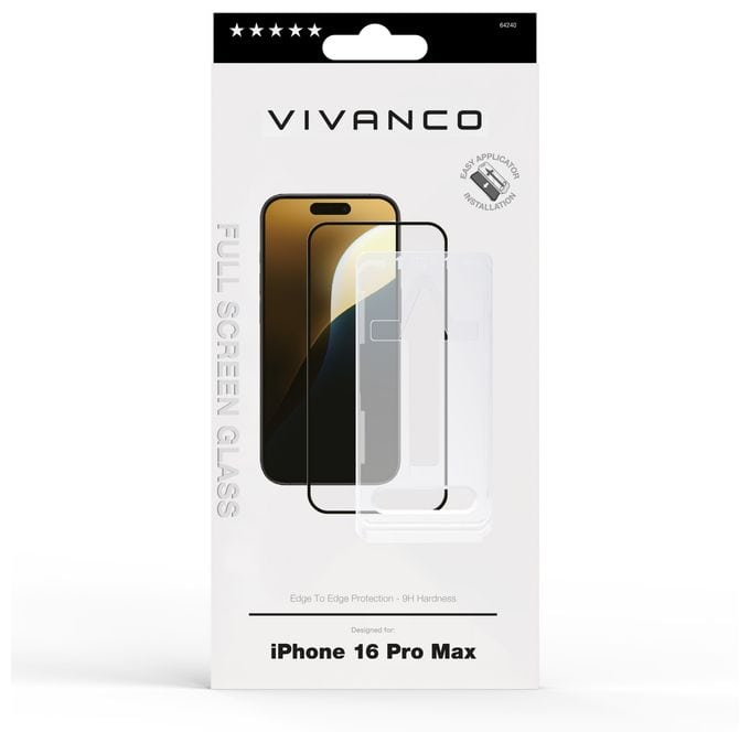 Klare Bildschirmschutzfolie gehärtetes Glas 9H für  Apple iPhone 16 Pro Max Stoßfest, Schmutzabweisend, Schlagfest, Kratzresistent 64240 Full Screen 