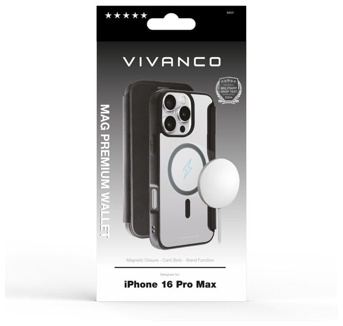 Geldbörsenhülle für Apple iPhone 16 Pro Max  Mag Premium Wallet (Schwarz) 