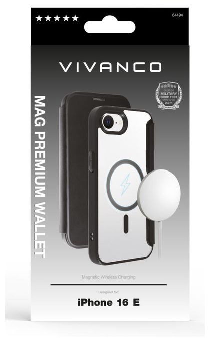 Geldbörsenhülle für Apple iPhone 16e (2025)  Mag Premium Wallet (Schwarz) 