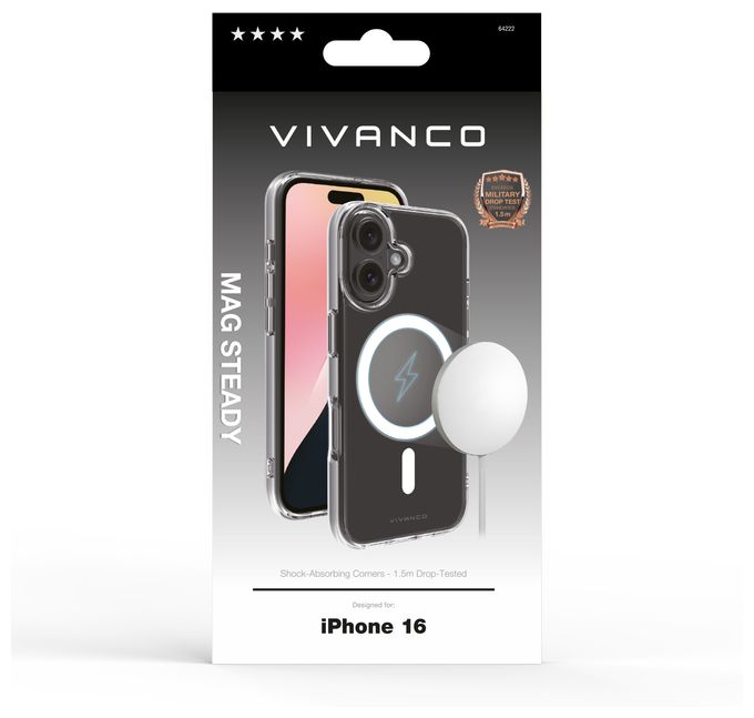 Cover für Apple iPhone 16  Mag Steady Anti Shock (Transparent, Weiß) 