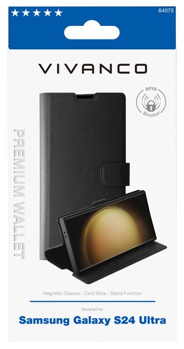 Geldbörsenhülle für Samsung Galaxy S24 Ultra  Premium Wallet (Schwarz) 