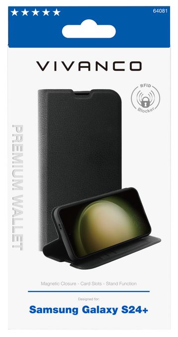 Geldbörsenhülle für Samsung Galaxy S24+  Premium Wallet (Schwarz) 