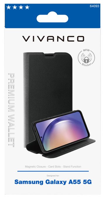 Geldbörsenhülle für Samsung Galaxy A55 5G  Premium Wallet (Schwarz) 