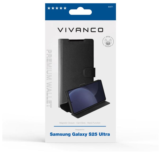 Geldbörsenhülle für Samsung Galaxy S25 Ultra  Premium Wallet (Schwarz) 