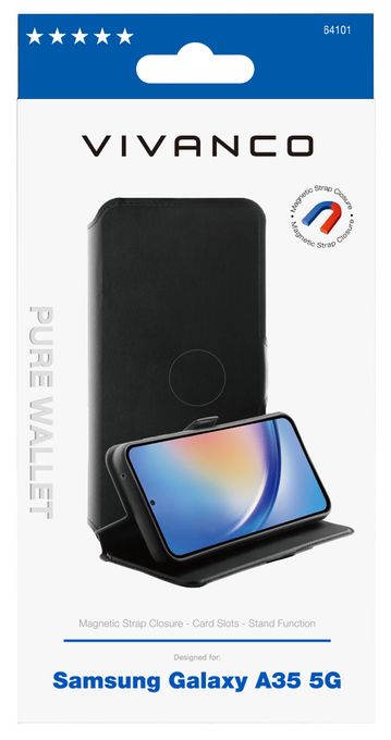 Geldbörsenhülle für Samsung Galaxy A35 5G  Pure Wallet (Schwarz) 
