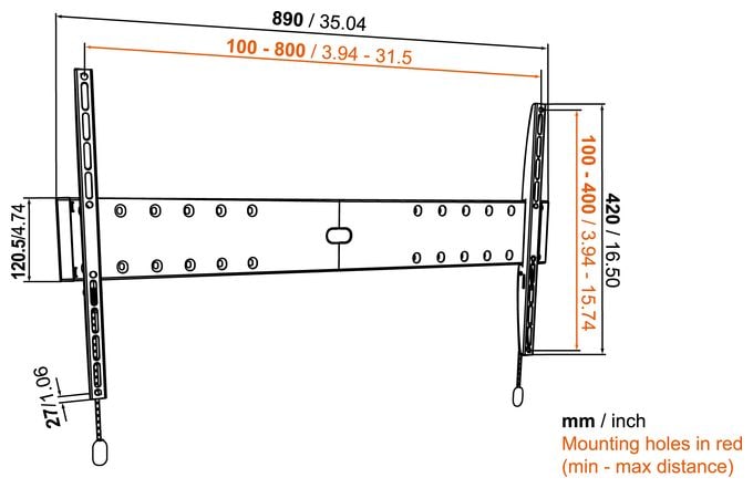 Wand Halterung bis 2,03 m (80") 70 kg Base 05L 