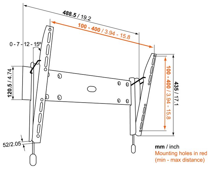 Wand Halterung bis 139,7 cm (55") 30 kg -15 - 15° Base 15M 