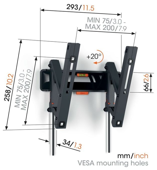 Wand Halterung bis 109,2 cm (43") 15 kg 0 - 20° neigbar TVM 3215 neigbare 