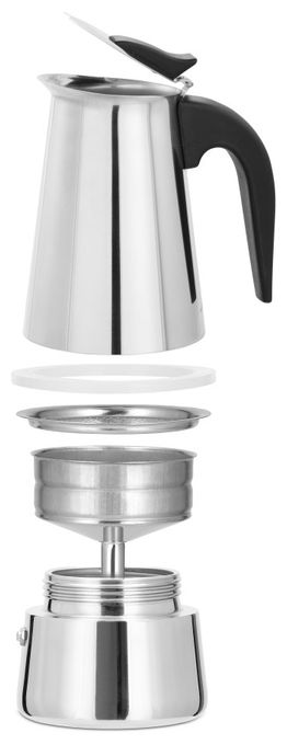 4 Tassen Filterkaffeemaschine  111274 Espressokocher (Schwarz, Edelstahl) 