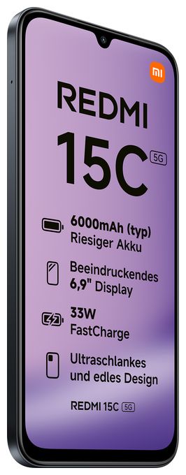 128 GB 5G Smartphone 17,5 cm (6.9 Zoll) 2,4 GHz 50 MP Dual Kamera WiFi 5 (Midnight Black) Redmi 15C 