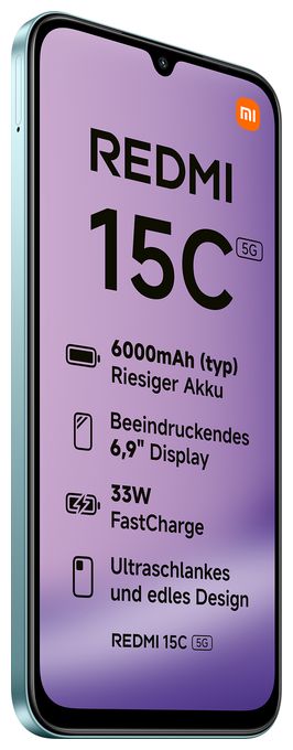 128 GB 5G Smartphone 17,5 cm (6.9 Zoll) 2,4 GHz 50 MP Dual Kamera WiFi 5 (Mint Green) Redmi 15C 
