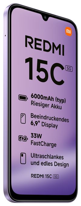 128 GB 5G Smartphone 17,5 cm (6.9 Zoll) 2,4 GHz 50 MP Dual Kamera WiFi 5  Redmi 15C (Violett) 