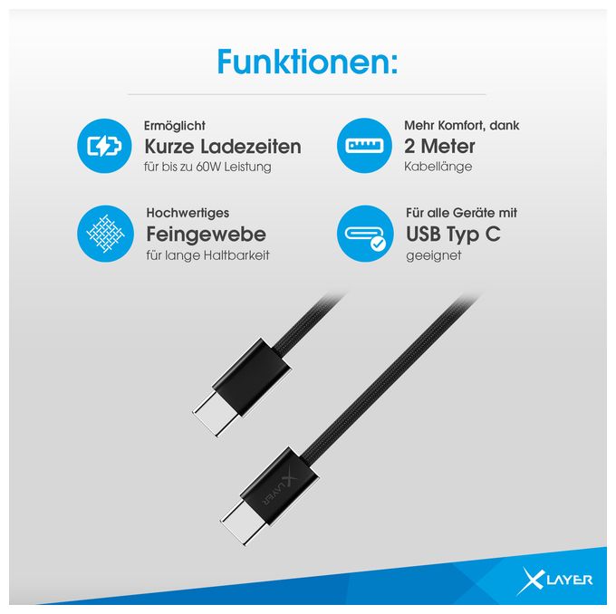 480 Gbit/s Stecker USB C auf USB C bis 60 W 2 m  220310 (Schwarz) 
