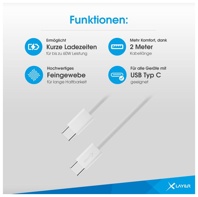 480 Gbit/s Stecker USB C auf USB C bis 60 W 2 m  220311 (Weiß) 