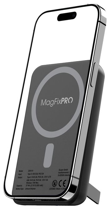 10000 mAh Powerbank USB Typ-C Kabelloses Laden  MagFix Pro 2 (Schwarz) 