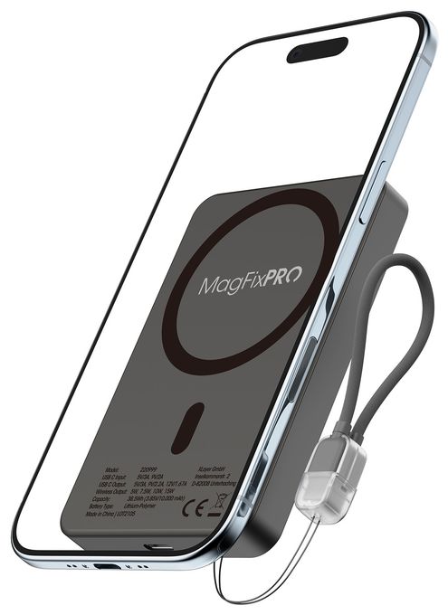 1000 mAh Powerbank USB Typ-C Kabelloses Laden  MagFix Pro (Schwarz) 
