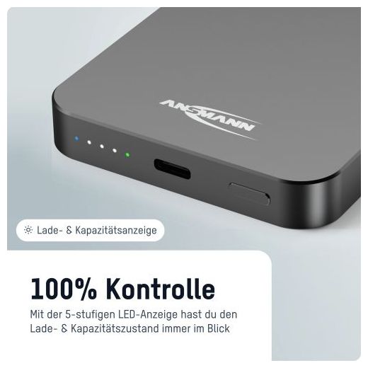 5000 mAh Powerbank USB Typ-C Kabelloses Laden  1700-0198 (Anthrazit) 