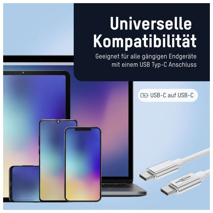 0,48 Gbit/s Stecker USB C auf USB C bis 60 W 1,2 m  1700-0213 (Weiß) 