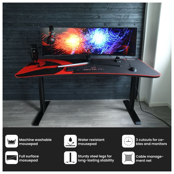 Gamingtisch bis 80 kg  Arena (Schwarz/Rot) 
