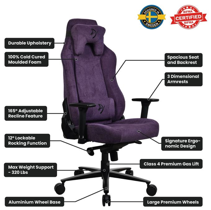 Gamingstuhl bis 145 kg (Violett) Vernazza Soft Fabric 