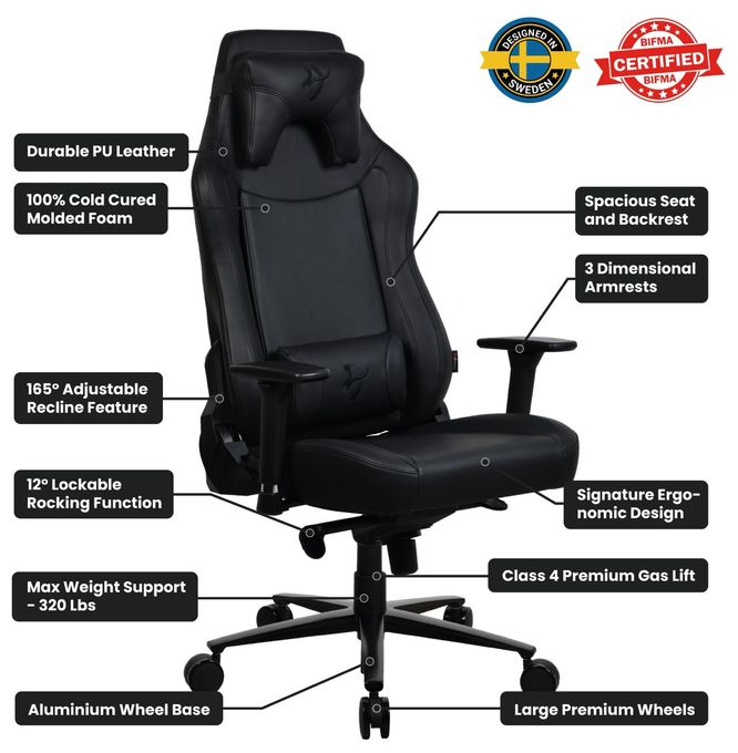 Gamingstuhl bis 170 kg (Schwarz) Vernazza XL SoftPU 