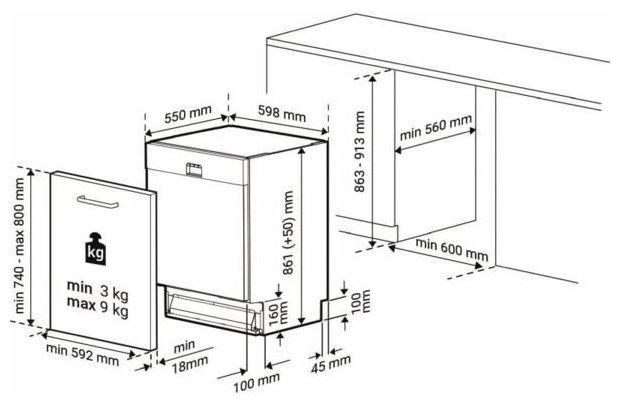 60 cm Geschirrspüler vollintegriert (ohne Front) Sehr leise 14 Maßgedecke aquaStop Funktion BKKRIAXL2 
