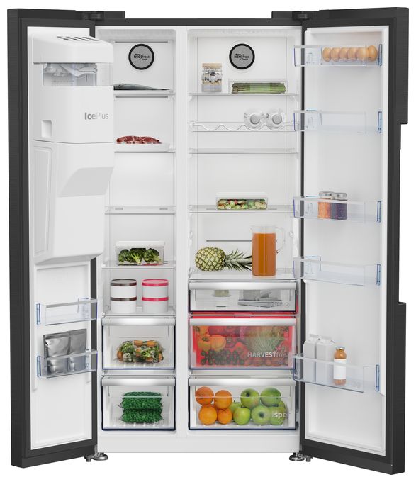 Side-by-Side Kühl-/ Gefrierkombination 368 l / 203 l 326 kWh NoFrost 1790 mm x 910 mm  GN162341XBRN (Schwarz) 