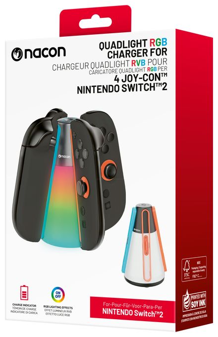 Ladestation Nintendo Switch 2  Quadlight RGB Charger für 4 Joy-Con Controller (Mehrfarbig) 