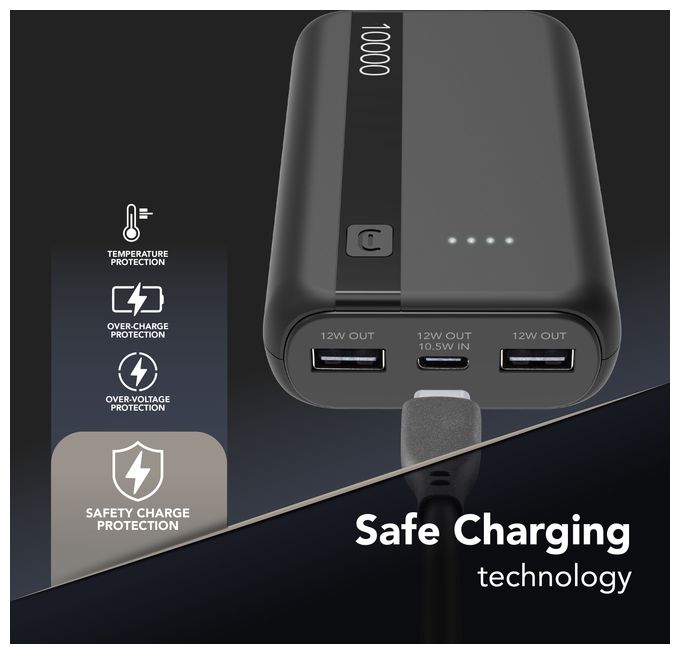 10000 mAh Powerbank USB Typ-C  Entry (Schwarz) 