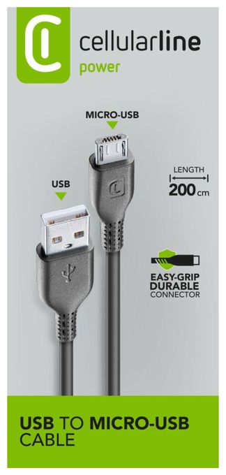 USB A auf Micro-USB B bis 10 W 2 m  Power Cable (Schwarz) 