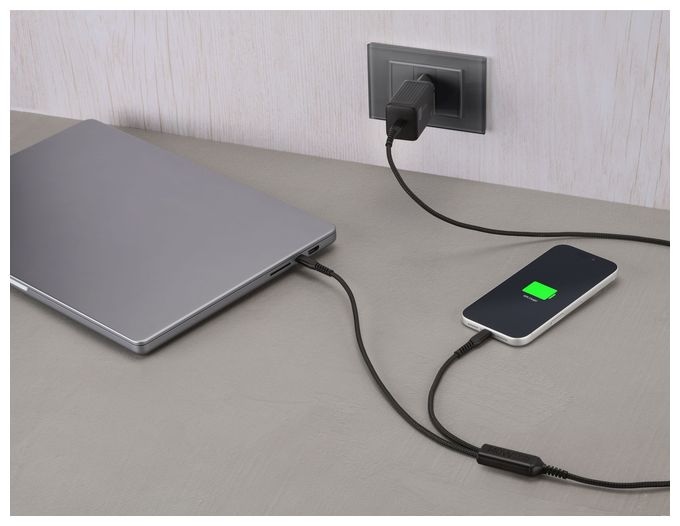 Stecker Rundkabel USB C auf 2 x USB C bis 120 W 1,5 m  Twin Charge Cable (Schwarz) 